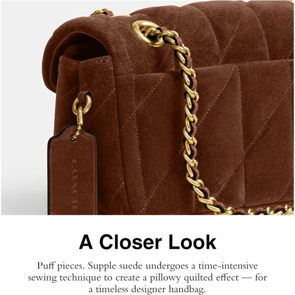 Coach Womens Warm Brown Suede 100% Cow Leather Imported Push Lock Shoulder Bag - Picture 4 of 6